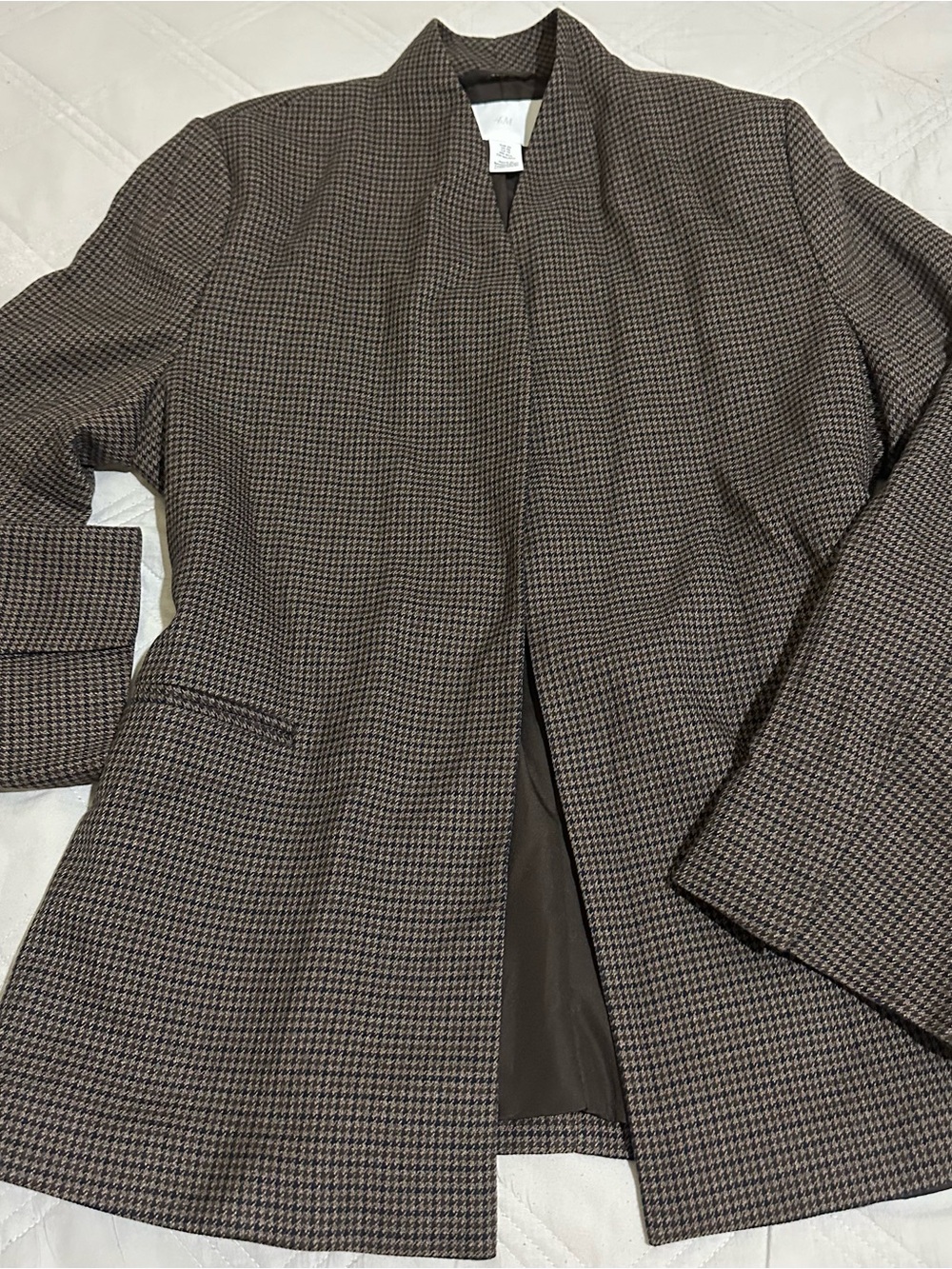 H&M Women's Brown Houndstooth Collarless Blazer Jacket